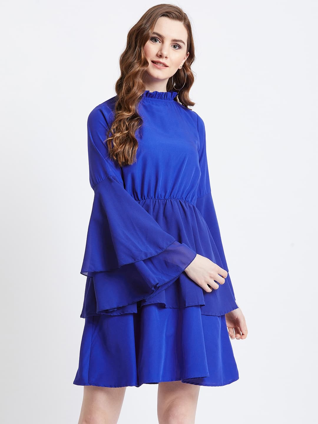 Blue Ruffled Tiered Midi Dress