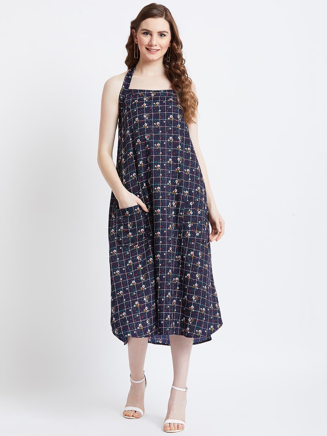 Printed Shoulder-Strap Midi Dress