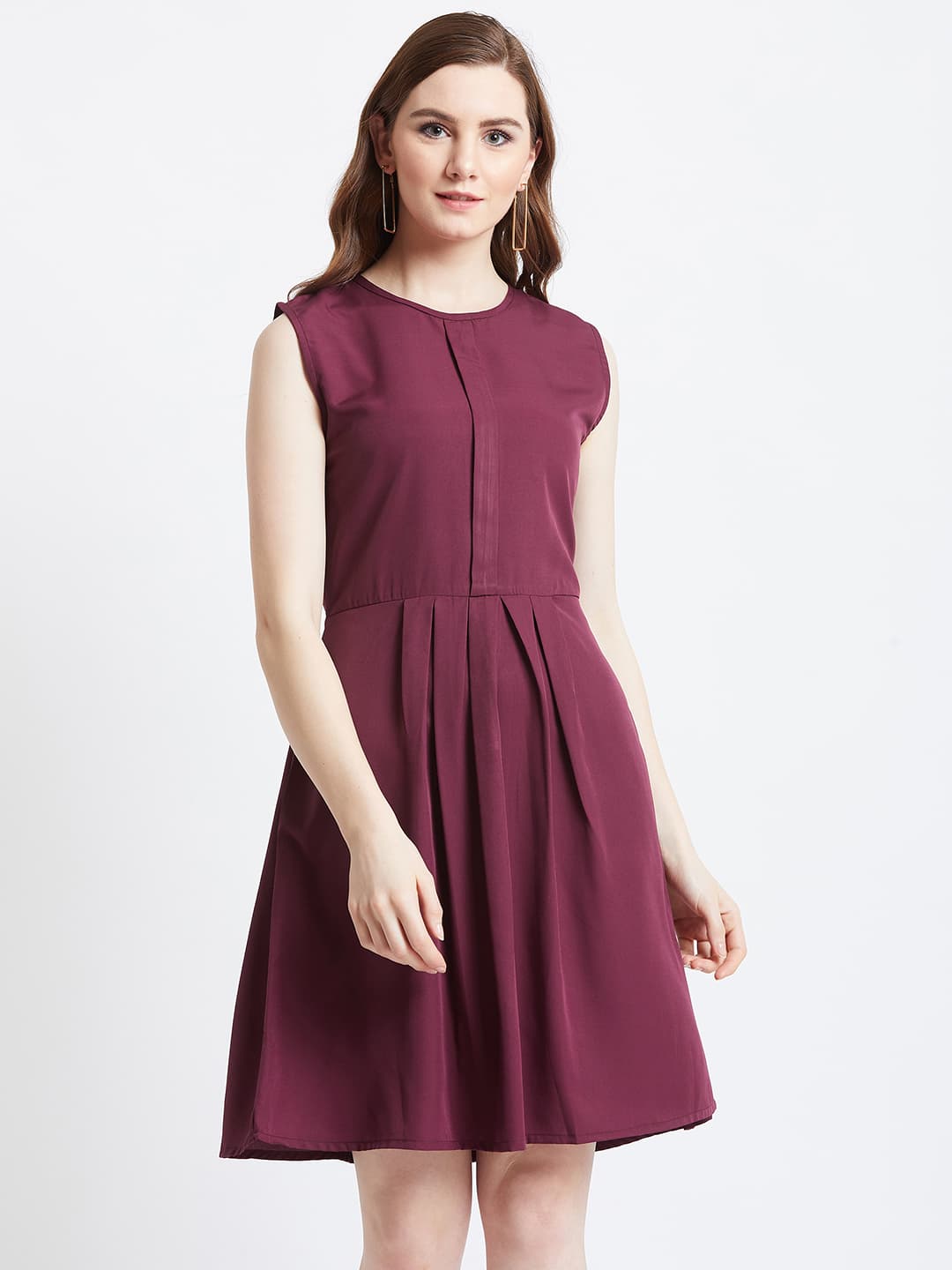 Plum Box-Pleated Midi Dress