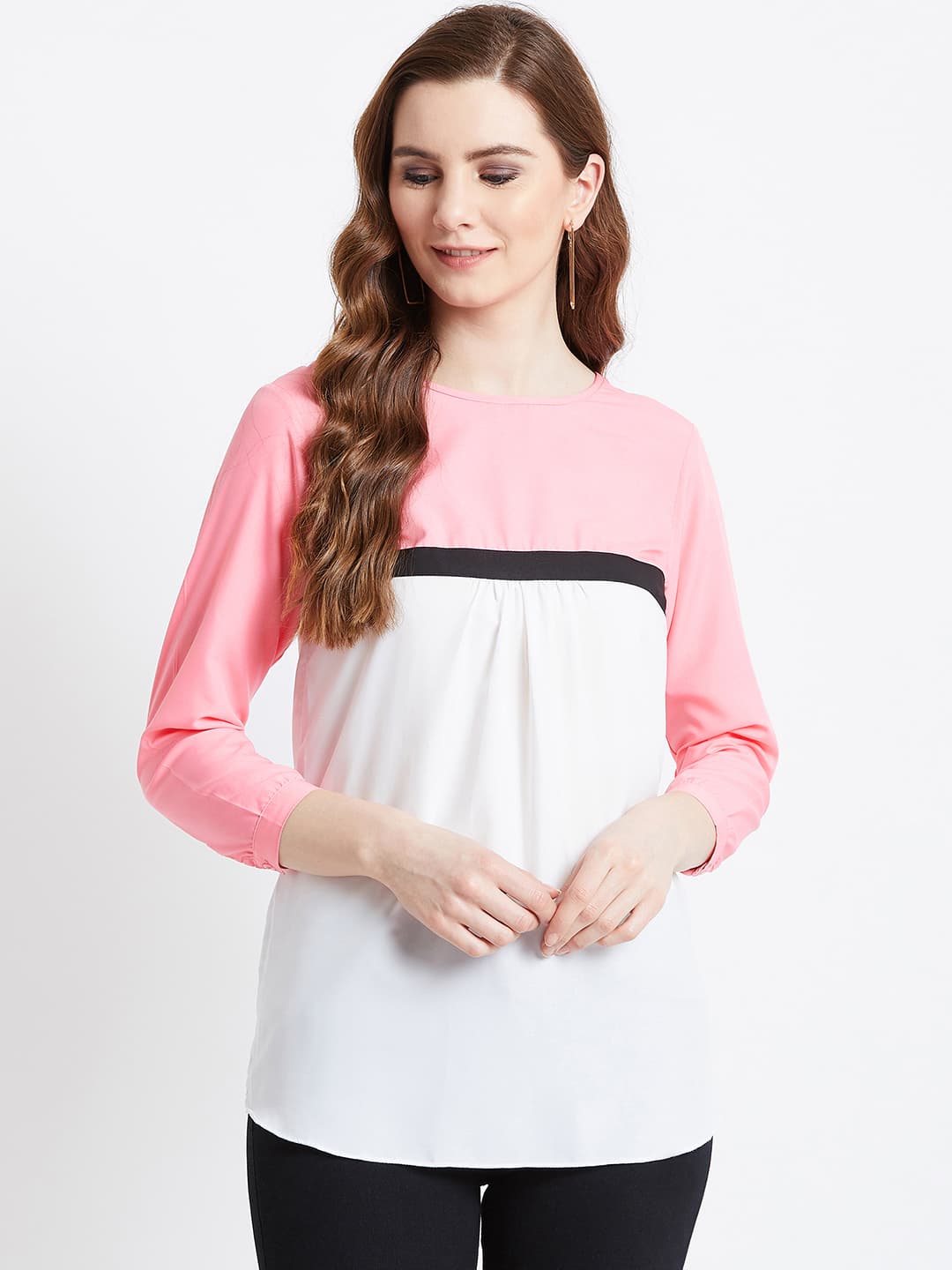 Pink & White Colourblock Top