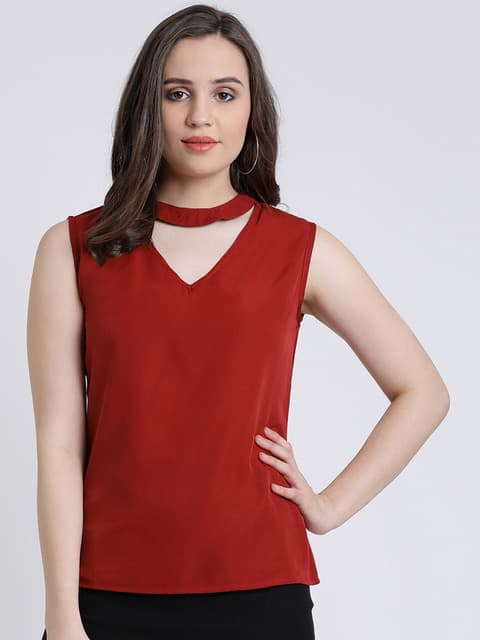 Red Neck-Band Solid Top