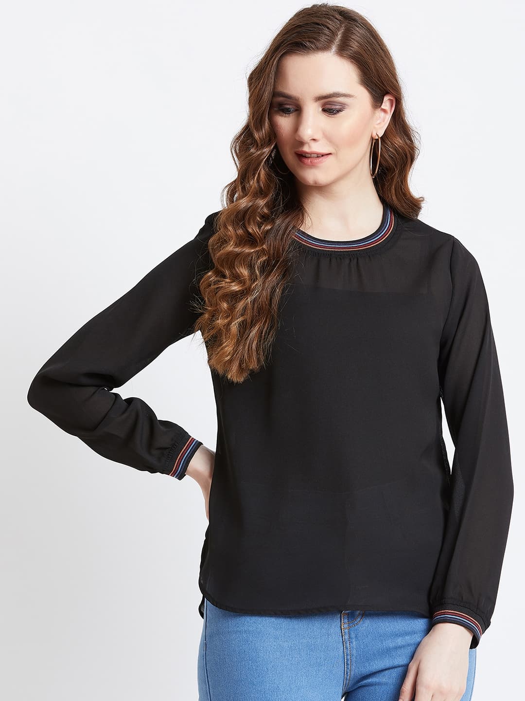Black Georgette Full Sleeve Top