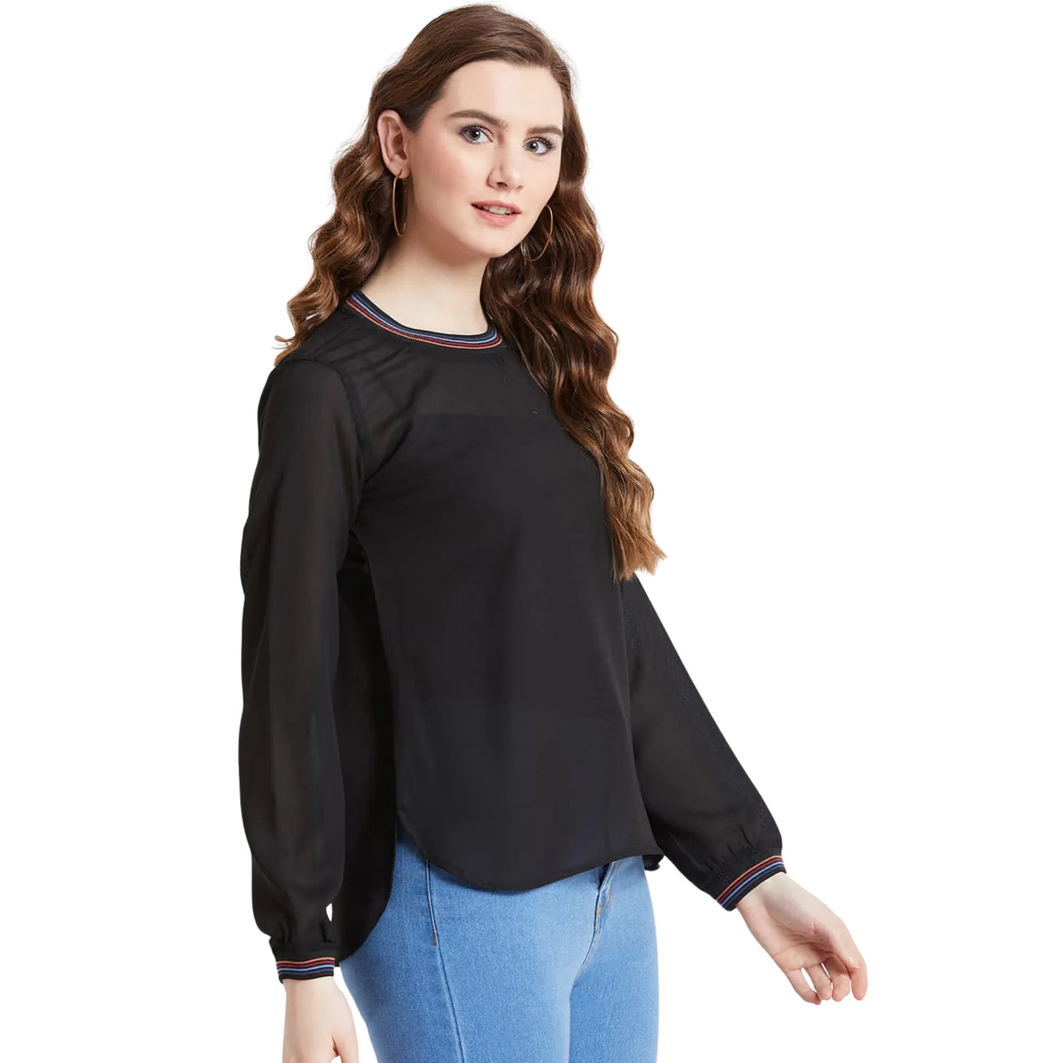 Black Georgette Full Sleeve Top