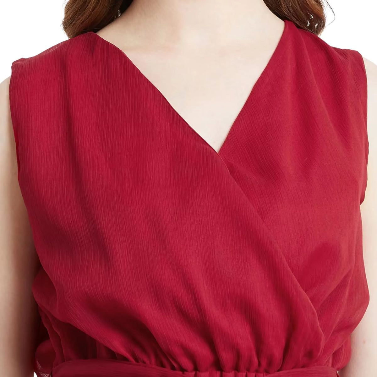 Red Wrap Neck Knee-Length Dress for Women