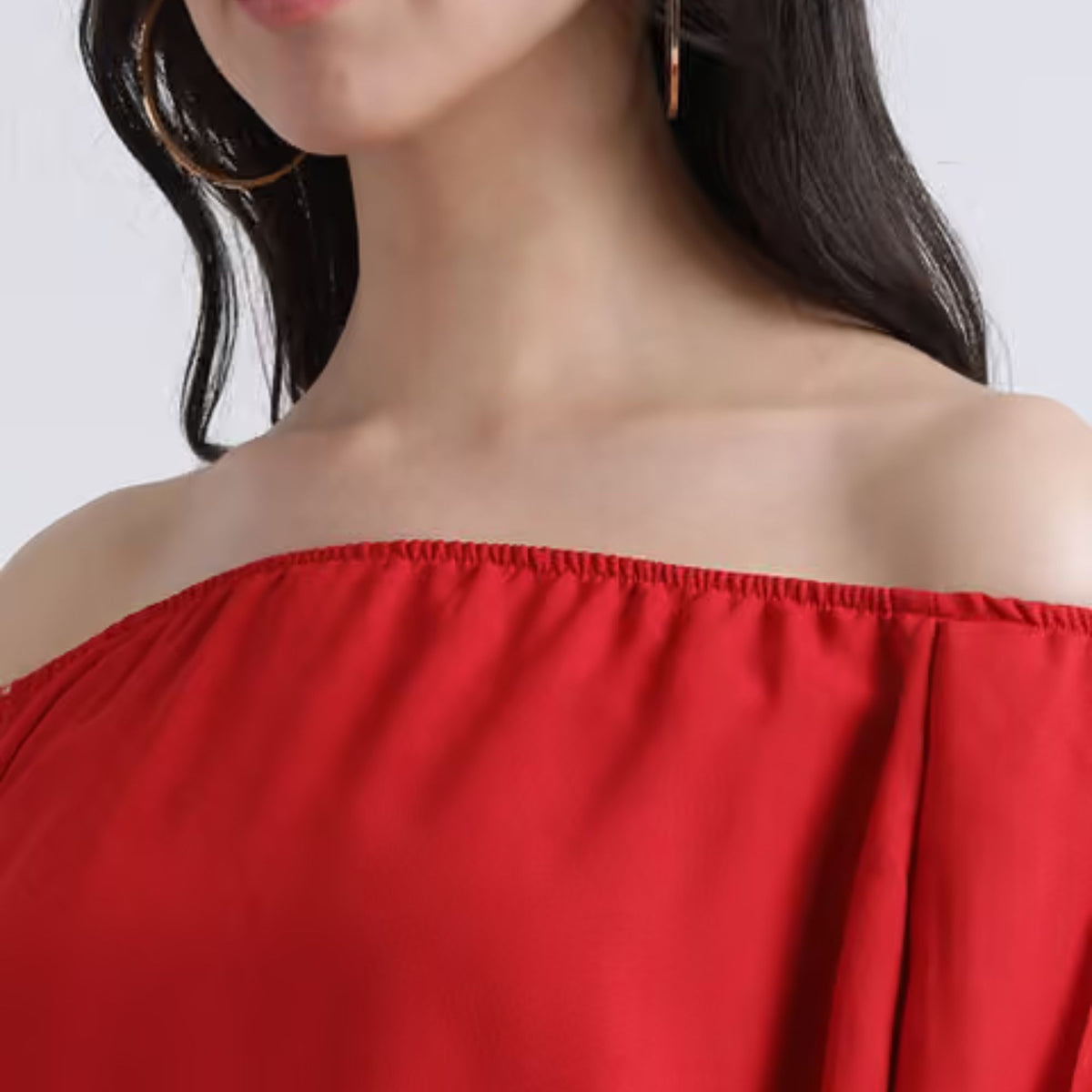 Women Classic Red Off-Shoulder Lace Sleeve Top