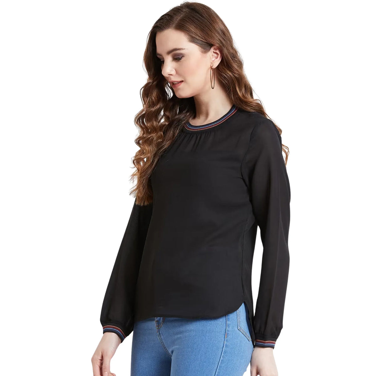 Black Georgette Full Sleeve Top